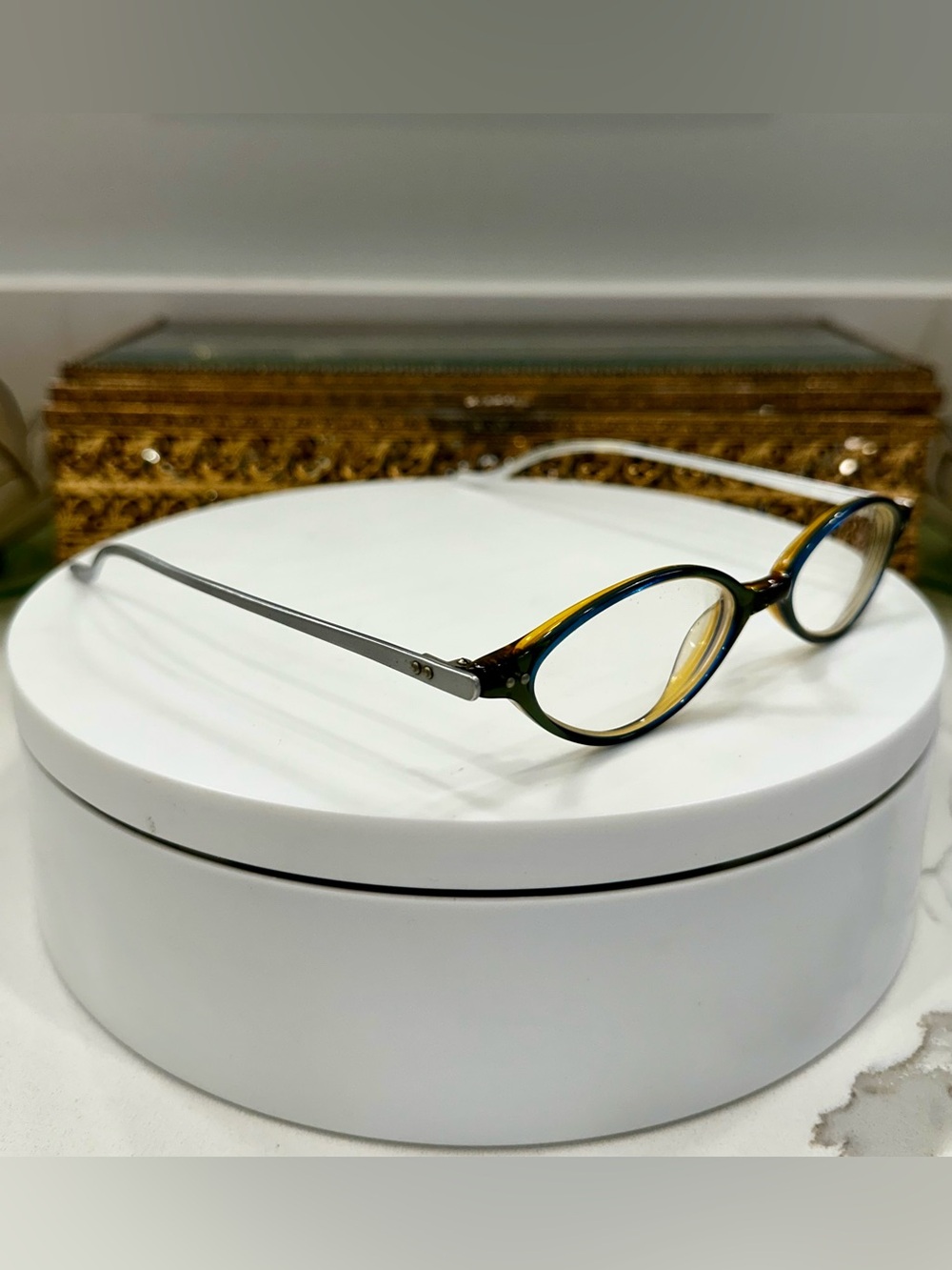 Cynthia Rowley Blue/Yellow/Green/Slvr Slim Cat-Eye Rx Eyeglass Frames VGUC CR 59